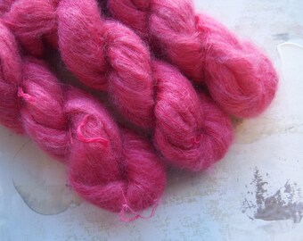 Red Hot - Hand dyed Yarn / Handdyed yarn, Kid Silk Yarn, Wool Yarn - Bright Red - Boucle Lace Weight - 50g