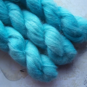 Turquoise - Hand dyed Yarn / Handdyed yarn, Kid Silk Yarn, Wool Yarn - Turquoise Aqua Blue - 72/28 Kid Mohair & Silk - Lace Weight - 50g