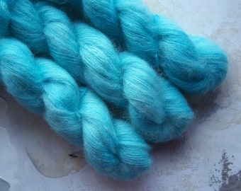 Turquoise - Hand dyed Yarn / Handdyed yarn, Kid Silk Yarn, Wool Yarn - Turquoise Aqua Blue - 72/28 Kid Mohair & Silk - Lace Weight - 50g