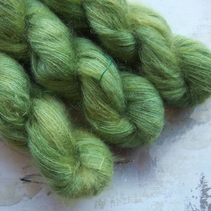 Ivy - Hand dyed Yarn / Handdyed yarn, Kid Silk Yarn, Wool Yarn - Green - 72/28 Kid Mohair & Silk - Lace Weight - 50g