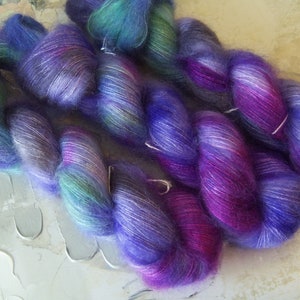 Siren of the Sea - Hand dyed Yarn / Handdyed yarn, Kid Silk Yarn, Wool Yarn - 72/28 Kid Mohair & Silk - Lace Weight - 50g