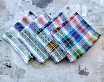 Handwoven Tea Towels in Blue, Green, and Orange / Hand Towel / Kitchen Dish Towel, Handwoven 100% Cotton Towel