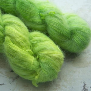 Lime Light - Hand dyed Yarn / Handdyed yarn, Kid Silk Yarn / Alpaca Silk Yarn, Wool Yarn - Bright Lime Green - Lace Weight - 50g