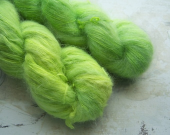 Lime Light - Hand dyed Yarn / Handdyed yarn, Kid Silk Yarn / Alpaca Silk Yarn, Wool Yarn - Bright Lime Green - Lace Weight - 50g