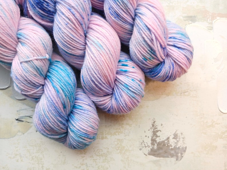 Freestyle Hand dyed Yarn / Handdyed yarn, Worsted Yarn, Wool Yarn, Speckled Yarn A140 Pink, Blue, Teal Worsted Weight 100g image 2