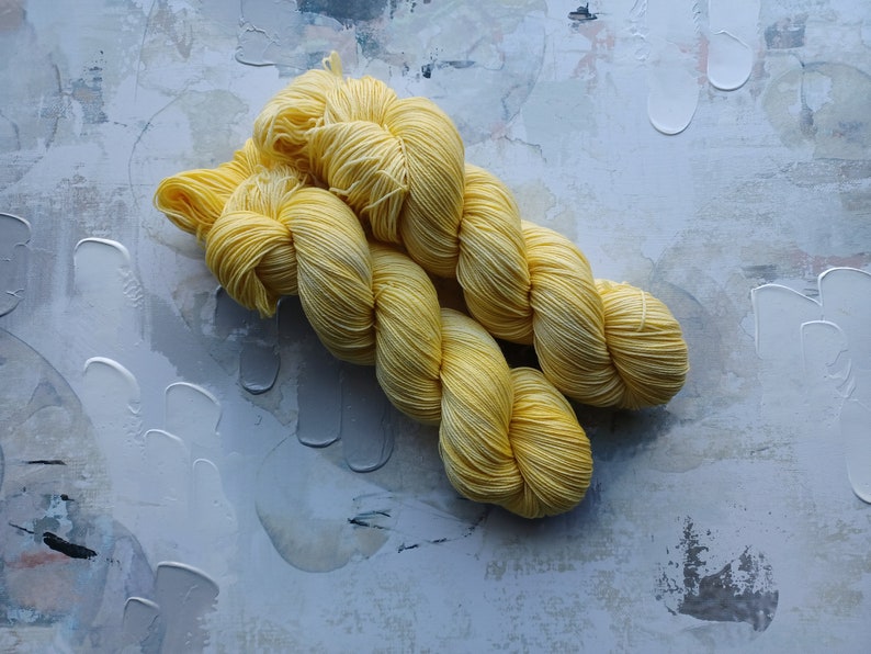 Hatchling Hand dyed Yarn / Handdyed yarn, Sock Yarn, Wool Yarn Soft Yellow Superwash Merino & Nylon Fingering Weight image 1