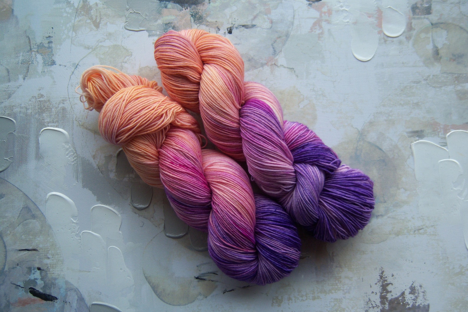 nova purple, pink, and orange hand dyed yarn
