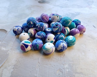Ocean Themed Clay Beads, Handmade Beads for Jewelry making, Sea Colors, Set of 17 Beads, 11-12mm size
