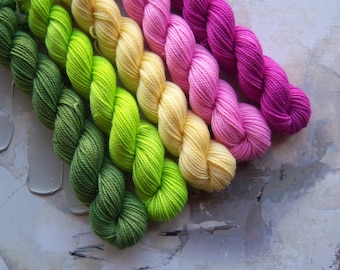 Azalea mini skein set, Hand Dyed Yarn / Handdyed yarn, Sock Yarn, Wool yarn, 10g, 20g, and 50g sets