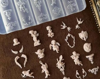 3D Baroque Angel Cherub Nail Art Silicone Mold, Gothic Wing Charms, Vintage Coquette Supplies