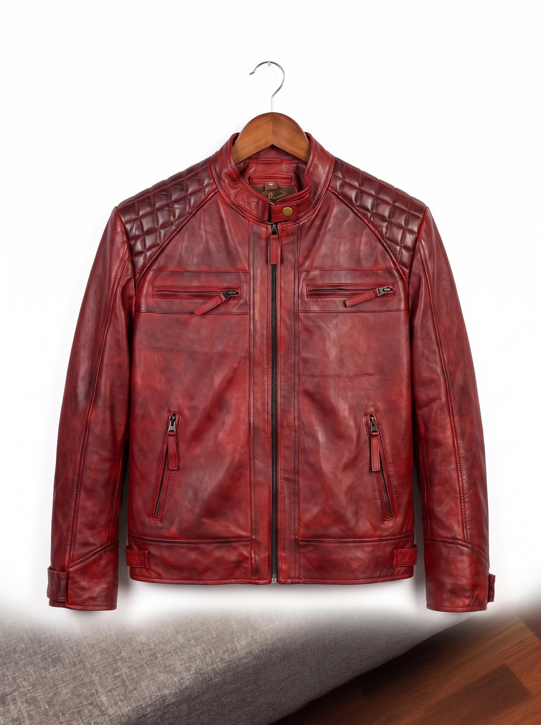 Vintage Leather Jacket Burgundy - Etsy