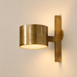 Brass Drum Wall Sconce Mid Century Modern, Italian Stilnovo Inspired Vanity Lighting