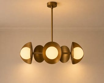 Modern Five Globe Brass Chandelier Handmade Milky Glass Ceiling Light Mid Century Pendant Fixture
