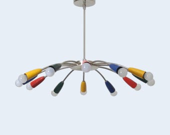 Lámpara de techo moderna Sputnik de mediados de siglo con 12 luces – Lámpara de techo curvada de latón