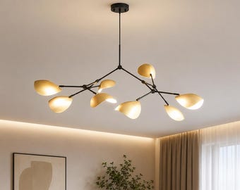 Messing Blatt Kronleuchter Mitte Jahrhundert moderne italienische Stilnovo Stil Pendelleuchte Dekor Licht