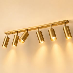 Modern Brass Linear Track Light Adjustable Cylinder Spotlight Mid Century Ceiling Fixture Kitchen Lighting