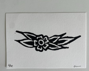 Flower Block Print. American Traditional Inspired. Mini Print. Wall Art. Home Decor. Original Linocut Print