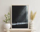 Moody Minimalist Wall Art Print | Atmospheric Light Beam Poster | Dark Contemporary Home Decor