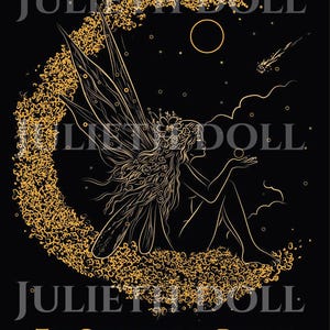 Celestial Fairy PNG - Golden Moon Goddess Clipart for T-shirts and Tote Bags - Mystical Dream Creature Sublimation Design - Digital Download