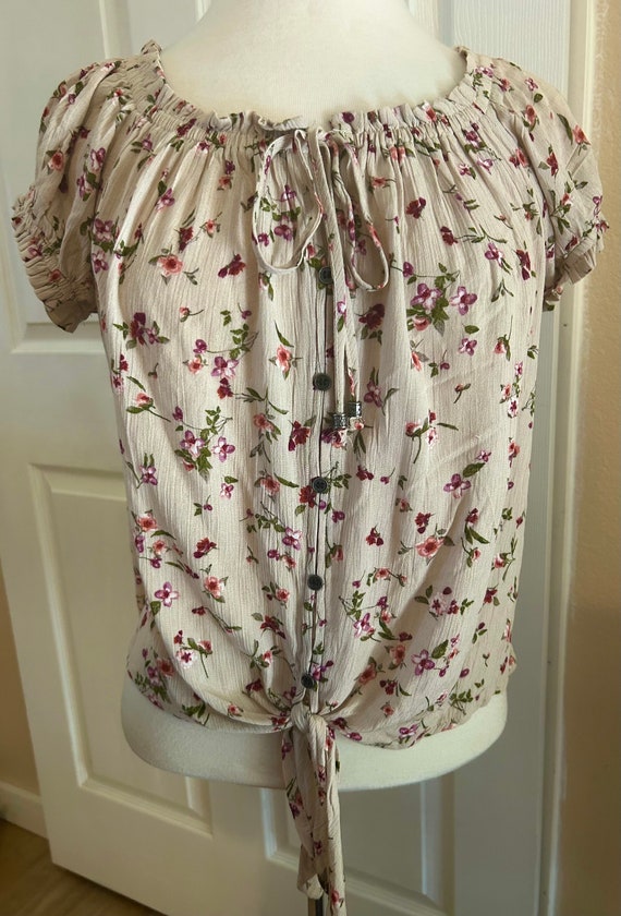 Peasant top floral crinkle bohemian shirt large s… - image 2