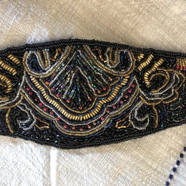 1980 Dynasty style belt beaded black small belt  fabric and iridescent seed beaded belt Golden girls belt attire extra small cummerbund belt