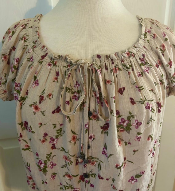 Peasant top floral crinkle bohemian shirt large s… - image 1
