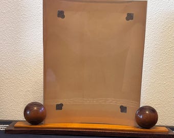 Vintage art deco frame mid mod curved glass wood picture frame table top frame