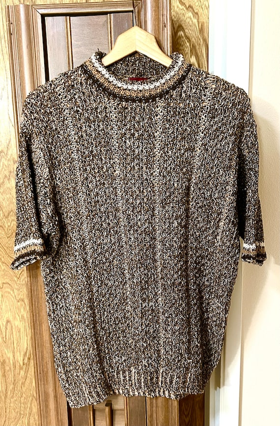 Vintage 1970s Sears Men’s knit top brown cream gol