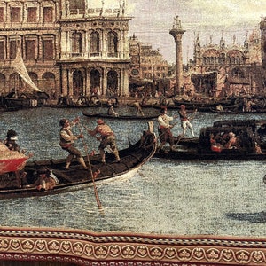 Italian tapestry wall hanging Giuliano Venezia  St. Marks square by Canaletto large wall tapestry gondolas on canal