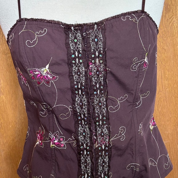 Chocolate delight bustier corset top Heart Soul sequin beaded Y2K coquette sleeveless shirt