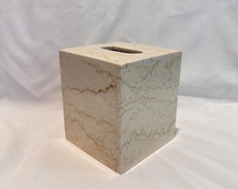 Vtg Tan Beige Marble Stone Tissue Box Cover Holder 5” Square Desert Sand Heavy