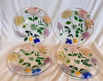 Royal Danube Hand Painted Crystal China Floral Salad/Dessert Plates - Set of 4
