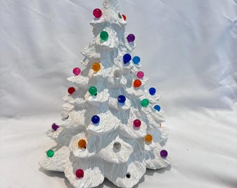 Vintage Nowell Mold 1981 White Flocked Ceramic Christmas Tree 11.5” No Base