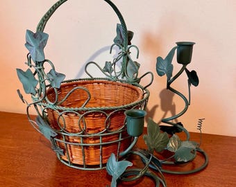 Ensemble de 3 paniers décoratifs en lierre vert et bougeoirs