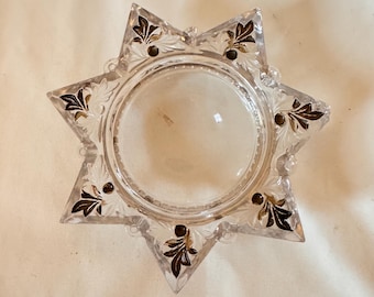 Antico fermacarte vittoriano a forma di stella del lutto a 7 punte con lente d'ingrandimento.