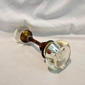 Antique Clear Glass Doorknob Set with Original Iron Spindle | Victorian Starburst Door Knobs | Architectural Salvage | Early 1900s Hardware