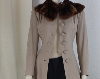 Vintage 1940s Coat Mink Collar Size XS Outerwear