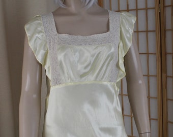 Vintage 1930's 40's Yellow Satin Long Nightgown Size S/M