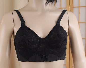 soutien-gorge noir Formfit « Romance » vintage, taille 34-36 B, années 40
