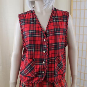 Chaleco a cuadros escoceses Knitwaves vintage para mujer, talla grande, años 80