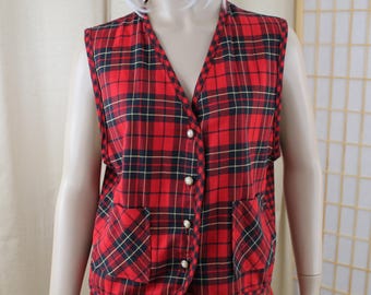 Vintage Knitwaves Plaid Tartan Vest Women&#39;s Size Large 80&#39;s