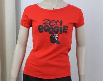 Vintage Zen Boogie T-shirt 1970-talet Storlek Small-Medium Röd Sällsynt