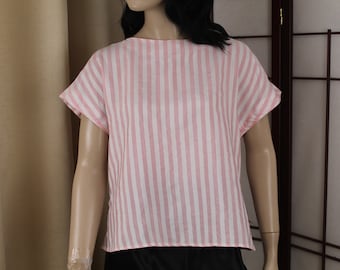 Blusa vintage Stuart Lang Nordstrom rosa/blanca, década de 1980, talla 16 (M), nueva versión