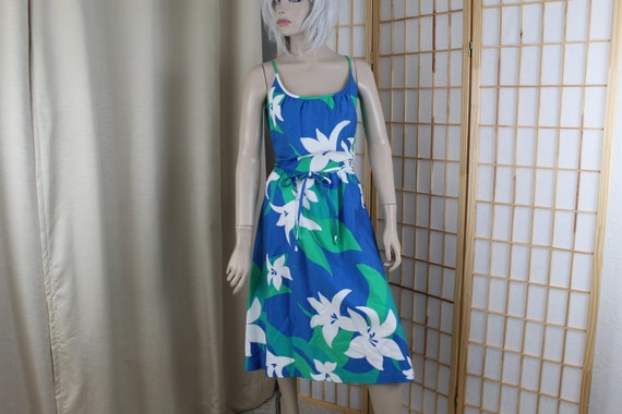 Vintage Malia Sun Dress Blue Floral 1960's Size M