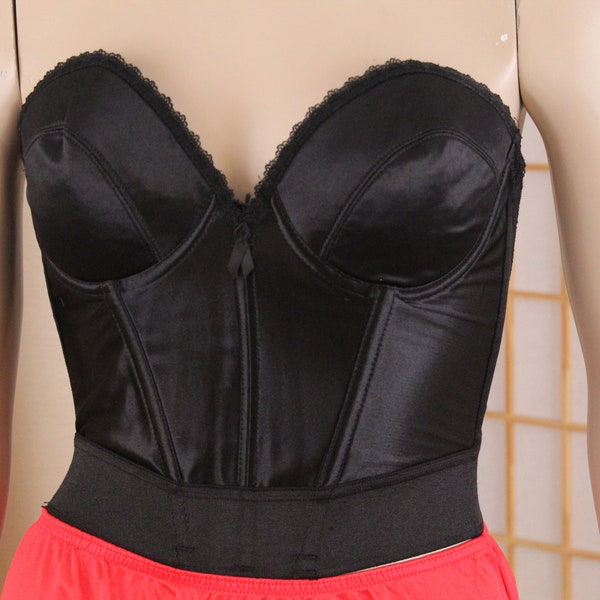 Vintage Black Satin Long Line Bra Strapless Size 34 C Victoria's Secret