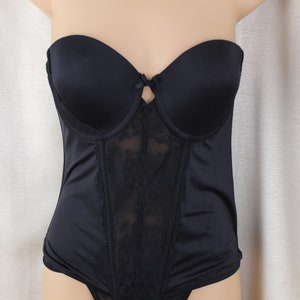 Vintage Maidenform Long Line Bra Black Satin/Lace Strapless Size 36 B