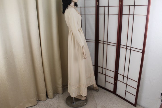 Vintage 1970's Victorian Style Prairie Dress Beig… - image 5