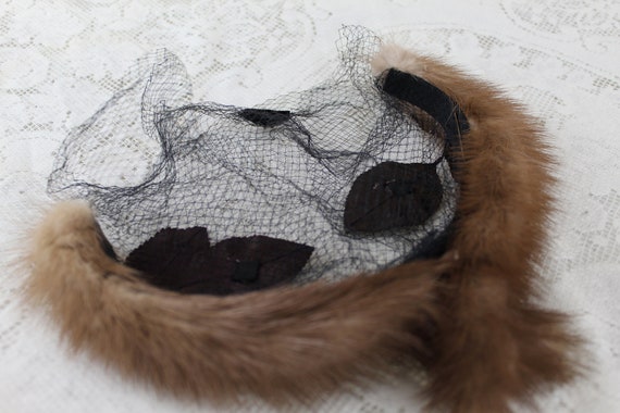 Vintage Mink Headband Hat with Bronze Leaves and … - image 3