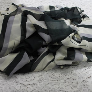 Vintage Scarf X Large Black, Grey and White Nylon Chiffon image 4