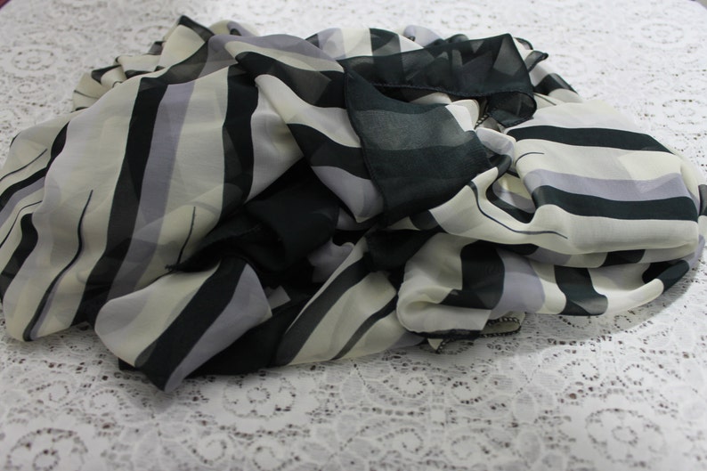 Vintage Scarf X Large Black, Grey and White Nylon Chiffon image 4